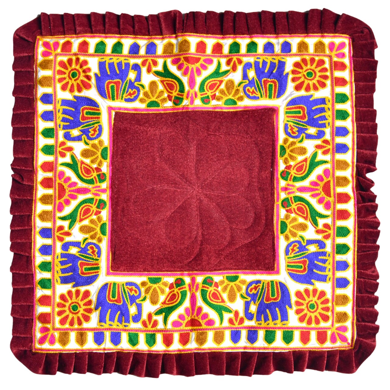 Elephant Pooja Aasan Rug Velvet Prayer Mat Meditation Multipurpose Aasan for Ganesh Pooja Diwali Pooja Mandir and Festive Decor Diwali Decoration Housewarming Gift